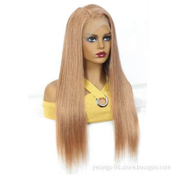 YESWIGS 13*4 Inch Transparent Lace Front Wig,27# Silky Straight And Long Human Hair Wig Cosplay wig Factory Supply